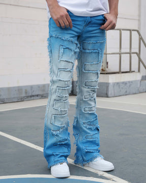 Flare Jeans in Gradient Blue with Fringe