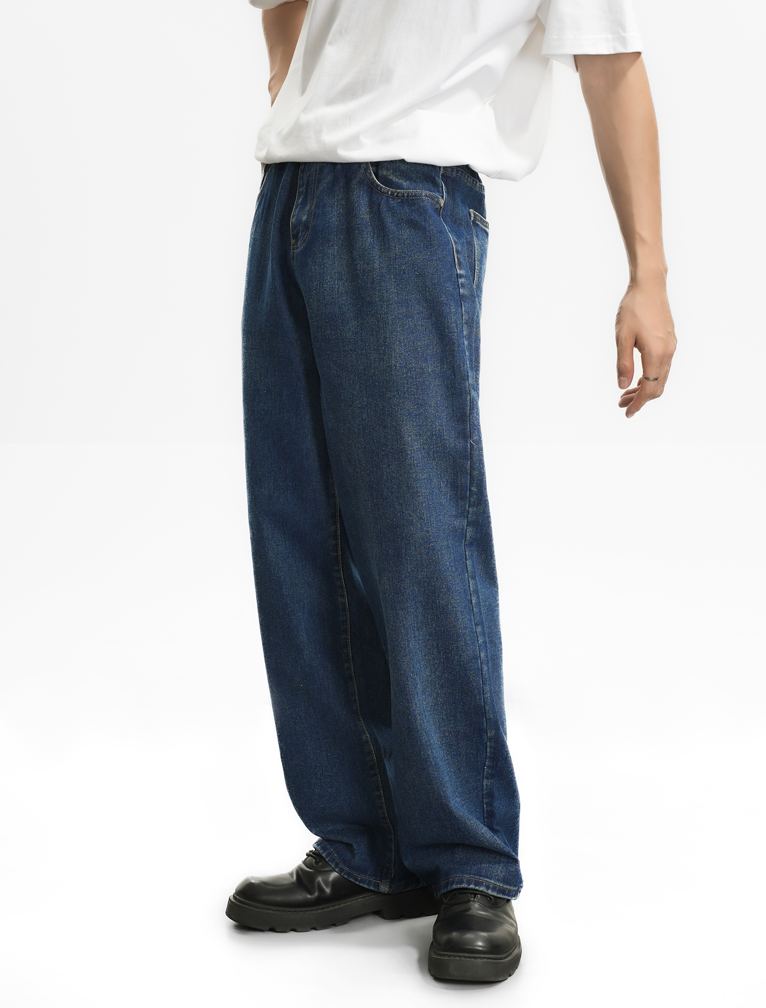 LOGEQI Men’s Dark Blue Loose Fit Jeans – Wide Leg Vintage Denim