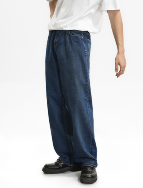LOGEQI Men’s Dark Blue Loose Fit Jeans – Wide Leg Vintage Denim