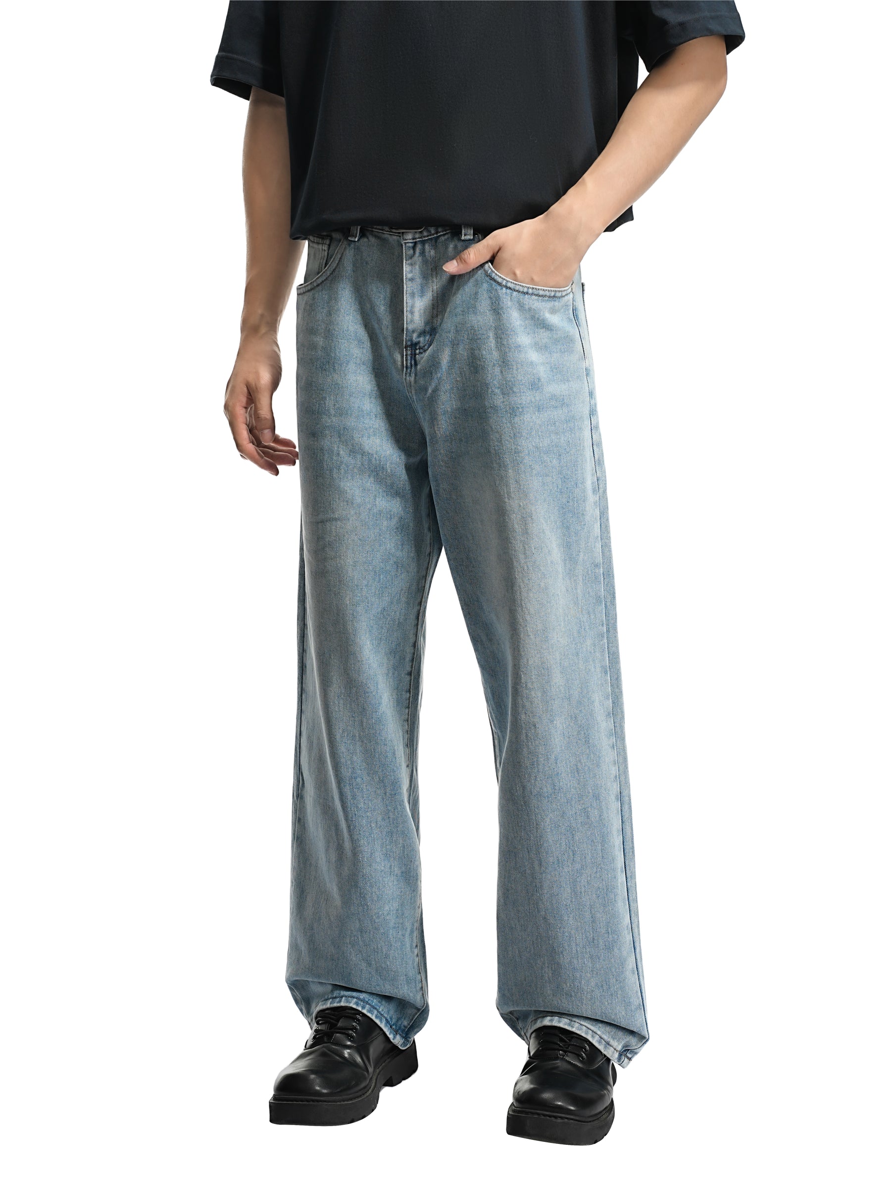 LOGEQI Men’s Loose Fit Light Blue Jeans – Casual Wide Leg Denim