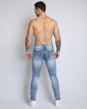 Durable Ripped Blue Jeans with Dimond Patch