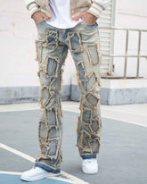 Vintage Blue Flared Jeans with Fringe Detailing