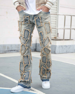 Vintage Blue Flared Jeans with Fringe Detailing