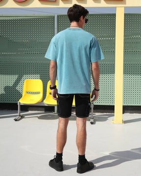 LOGEQI Contrast Stitch Denim Cargo Pocket Shorts in Black for Urban Outfit