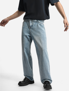 LOGEQI Men’s Loose Fit Light Blue Jeans – Casual Wide Leg Denim