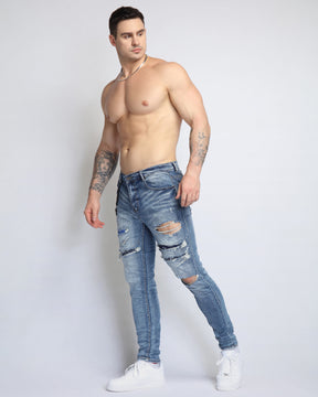 Cashew Blossom Patch Blue Ripped Jeans