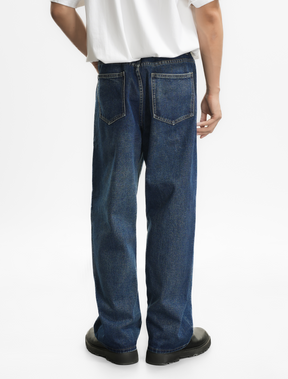 LOGEQI Men’s Dark Blue Loose Fit Jeans – Wide Leg Vintage Denim