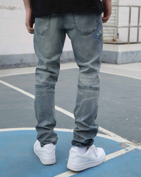 Jeans atrevidos lavados en azul roto con patchwork-Entrega local en México