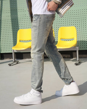 Distressed Blue Ripped Jeans with spray-painted-Mexico Local Delivery