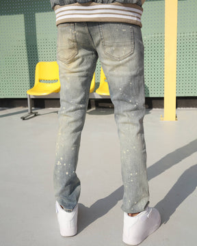 Distressed Blue Ripped Jeans with spray-painted-Mexico Local Delivery