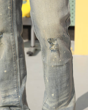 Distressed Blue Ripped Jeans with spray-painted-Mexico Local Delivery