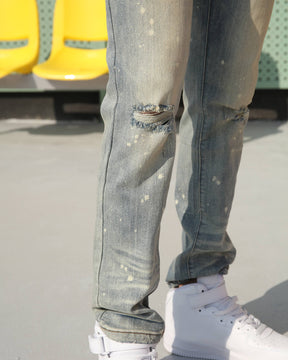 Distressed Blue Ripped Jeans with spray-painted-Mexico Local Delivery