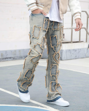 Vintage Blue Flared Jeans with Fringe Detailing
