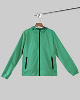 LOGEQI green windproof hooded jackets with zip pockets and drawstring