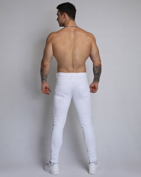 Trendy White Ripped Jeans with Badge