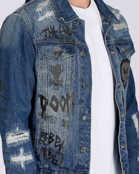 Blue Denim Jacket with Gradient Wash and Embroidery