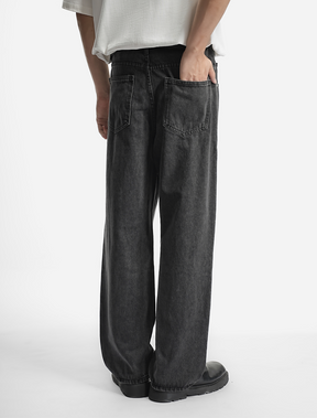 LOGEQI Men’s Washed Black Straight-Leg Jeans – Relaxed Fit Casual Denim Pants