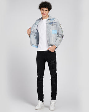 Casual and Versatile Blue Rip & Repair Denim Jacket