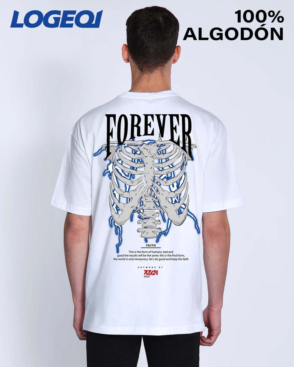Men’s “FOREVER” Skeleton Graphic Tee – 100% Cotton Oversized Streetwear T-Shirt