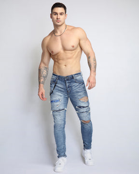 Cashew Blossom Patch Blue Ripped Jeans