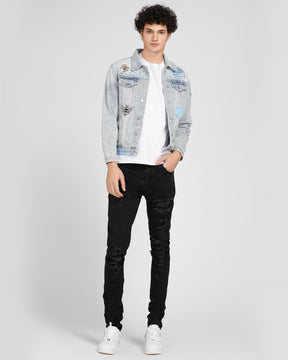 Casual and Versatile Blue Rip & Repair Denim Jacket