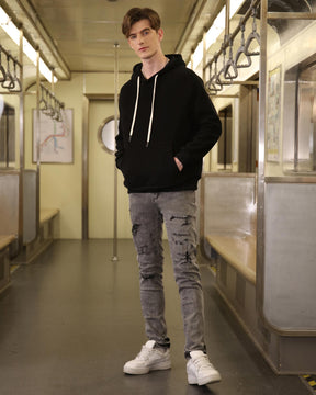LOGEQI Gray Ripped Jeans with Graffiti-Inspired Style