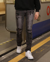 Logeqi Stylish Straight Leg Black Ripped Jeans