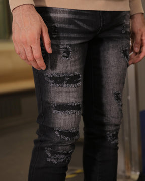 LOGEQI Distressed Black Ripped Jeans with Streetwear Appeal