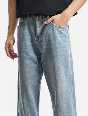 LOGEQI Men’s Loose Fit Light Blue Jeans – Casual Wide Leg Denim