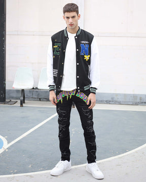 Jeans Slim-fit Rotos con Letras Graffiti Negras-Entrega Local en México