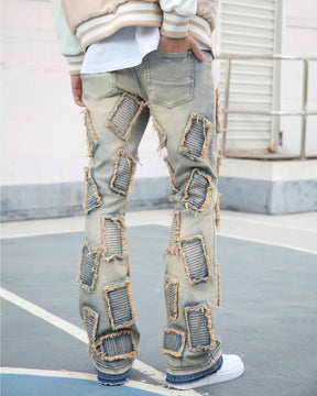 Vintage Blue Flared Jeans with Fringe Detailing