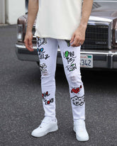 White Ripped Jeans with Colorful Graffiti-Mexico Local Delivery