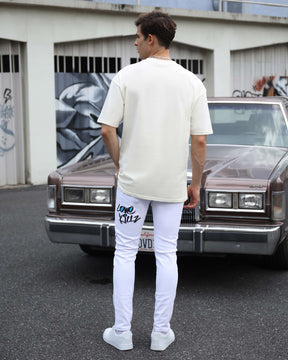 White Ripped Jeans with Colorful Graffiti-Mexico Local Delivery