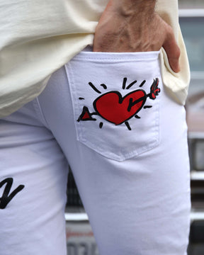White Ripped Jeans with Colorful Graffiti-Mexico Local Delivery