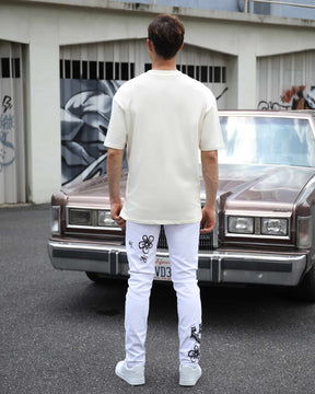 Streetwear White Ripped Jeans with Colorful Graffiti