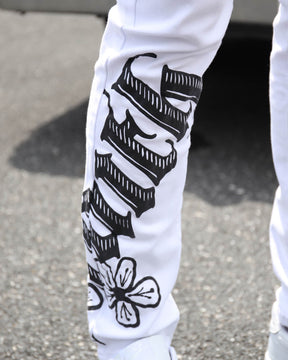 Streetwear White Ripped Jeans with Colorful Graffiti
