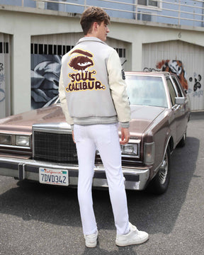 White Ripped Jeans with Yellow & Black Plaid Patches-Mexico Local Delivery