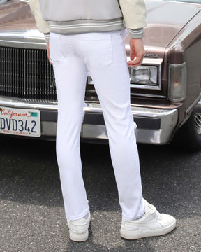 White Ripped Jeans with Yellow & Black Plaid Patches-Mexico Local Delivery