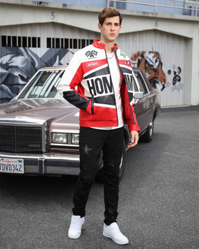 Motorcycle-Style Color-Block Jackets with Welt Collar