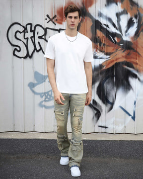 Industrial Style Distressed Straight Leg Cargo Jeans-Mexico Local Delivery