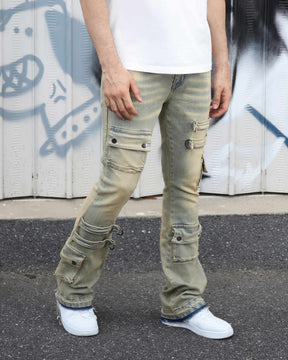 Industrial Style Distressed Straight Leg Cargo Jeans-Mexico Local Delivery