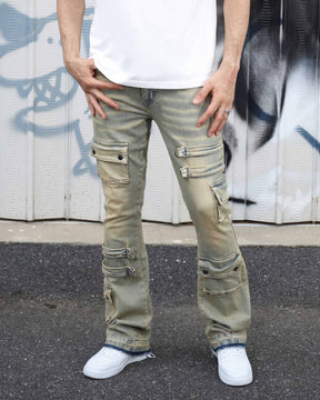 Industrial Style Distressed Straight Leg Cargo Jeans-Mexico Local Delivery