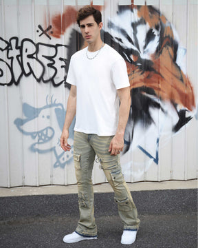 Industrial Style Distressed Straight Leg Cargo Jeans-Mexico Local Delivery