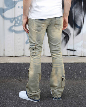 Industrial Style Distressed Straight Leg Cargo Jeans-Mexico Local Delivery