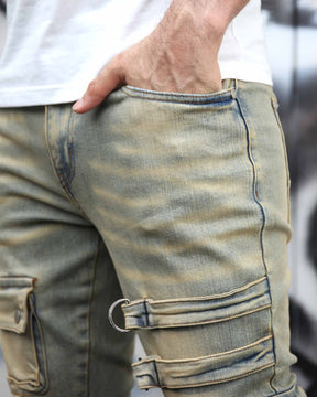 Industrial Style Distressed Straight Leg Cargo Jeans-Mexico Local Delivery