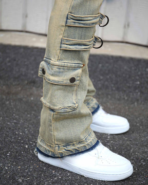 Industrial Style Distressed Straight Leg Cargo Jeans-Mexico Local Delivery