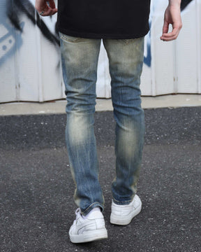 Irregularly Distressed Dark Wash Slim Fit Blue Ripped Jeans-Mexico Local Delivery