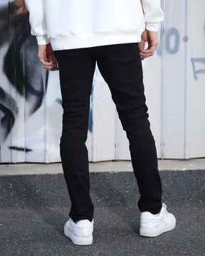 Logeqi Simple & Stylish Black Ripped Jeans with Classic Plaid Patch