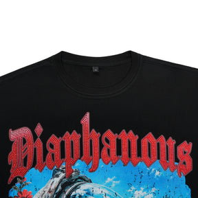 Diaphanous Astronaut Skull Floral Vintage Graphic Tee – Black & White | LOGEQI