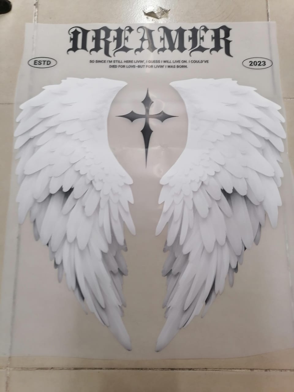 White Angel Wings Cross Graphic, Gothic Streetwear Aesthetic Design